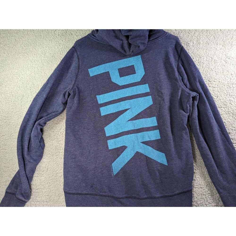 Victoria’s Secret PINK Womens Full Zip Sweatshirt Hoodie Blue Size S Back Logo